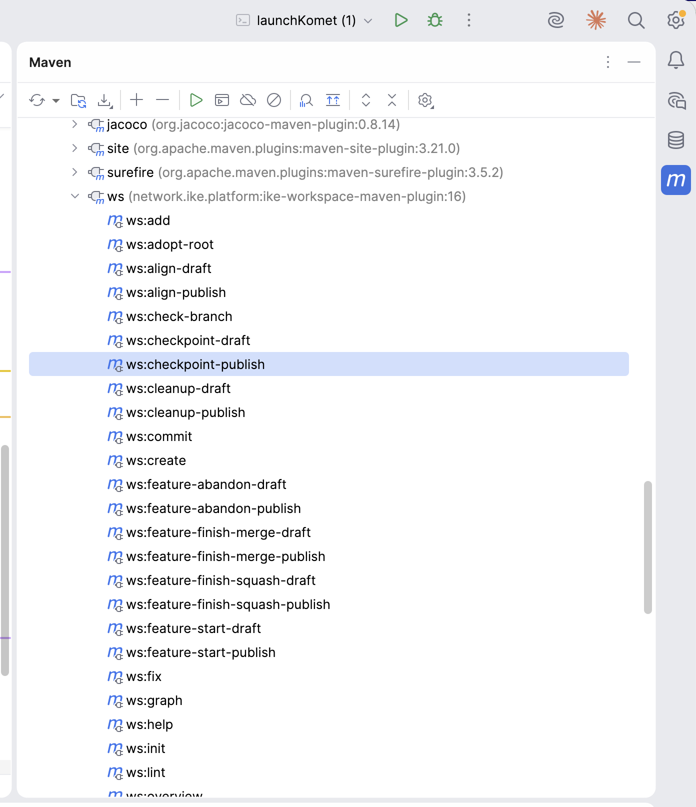 ws goals expanded in Maven tool window