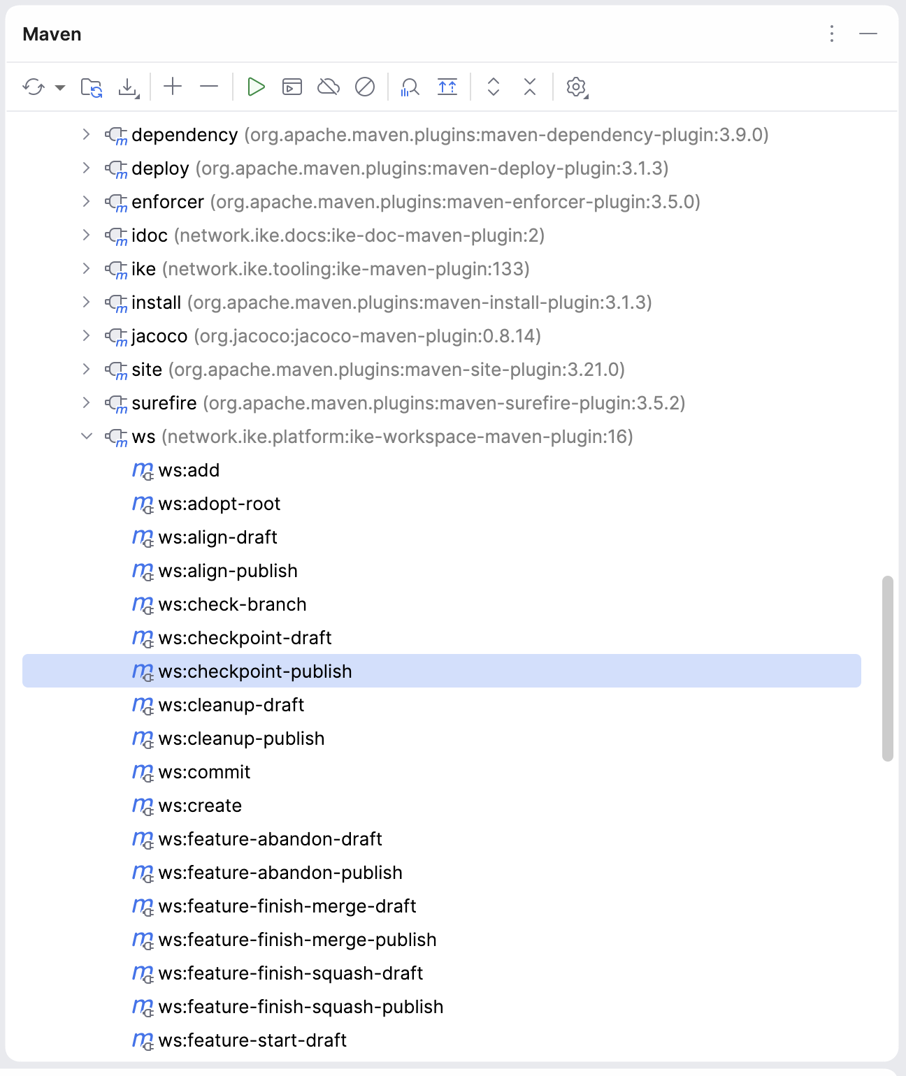 Maven tool window with ike + ws plugins